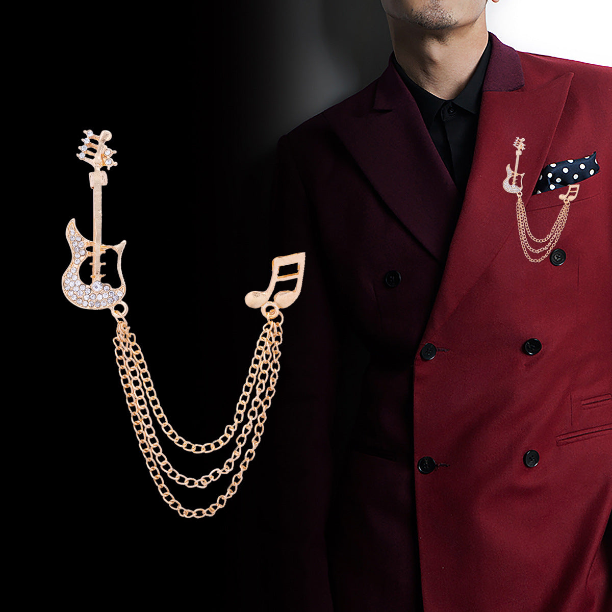 Guitar Note Men's Brooch Double Layer Tassel Pin 3pcs - Lots of Buttons