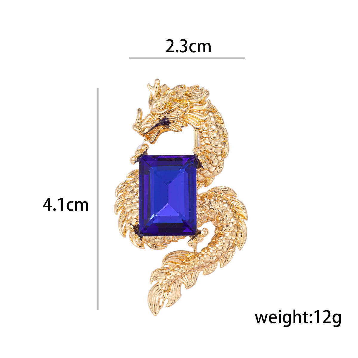 Golden Chinese Dragon Inlaid with Blue Crystal Brooch 3pcs - Lots of Buttons