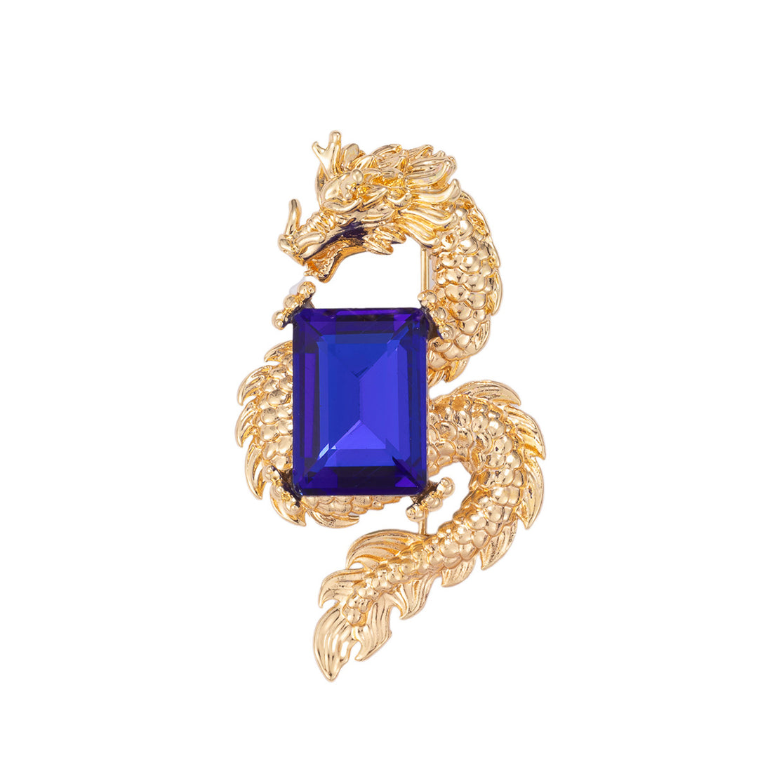 Golden Chinese Dragon Inlaid with Blue Crystal Brooch 3pcs - Lots of Buttons