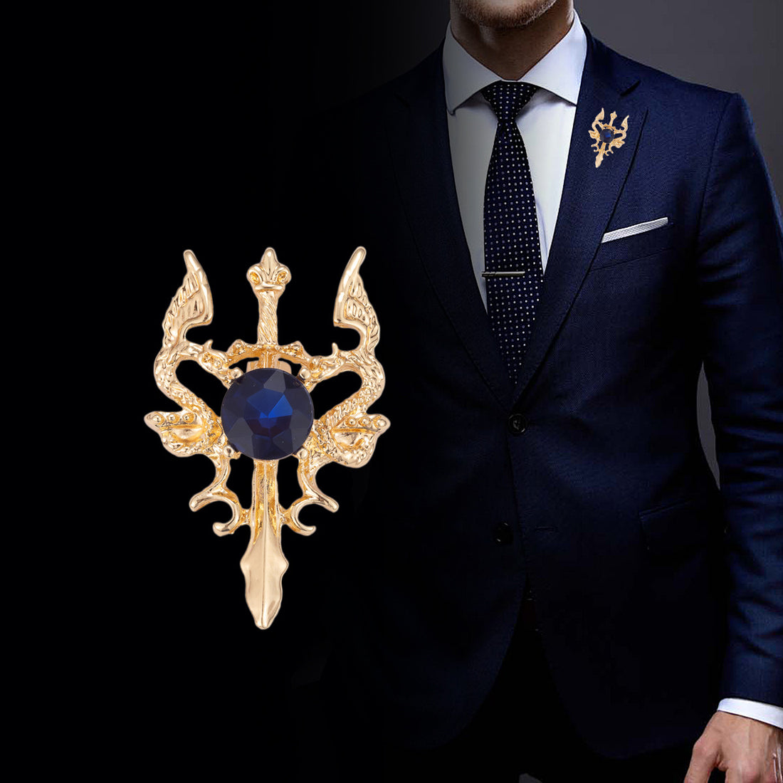 Chinese Style Vintage Zodiac Double Dragon Sword Men's Brooch 3pcs - Lots of Buttons