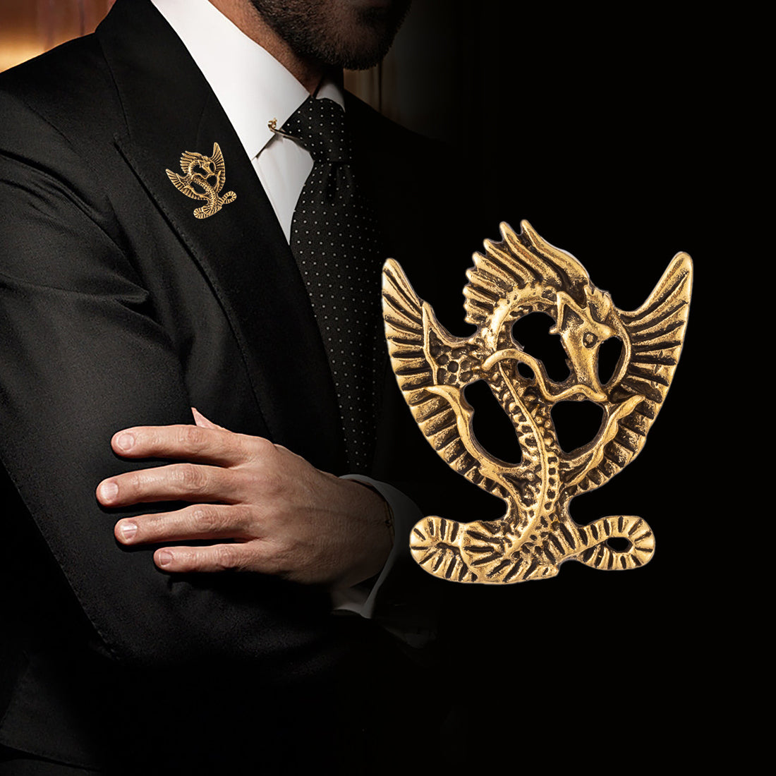 Men's Vintage Palace Style Flying Dragon Brooch 4 Color Pack - Lots of Buttons