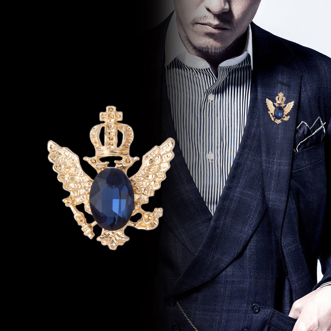 Men's Crystal Gemstone Winged Eagle Brooch - Shirt Lapel Pin 4pcs - Lots of Buttons