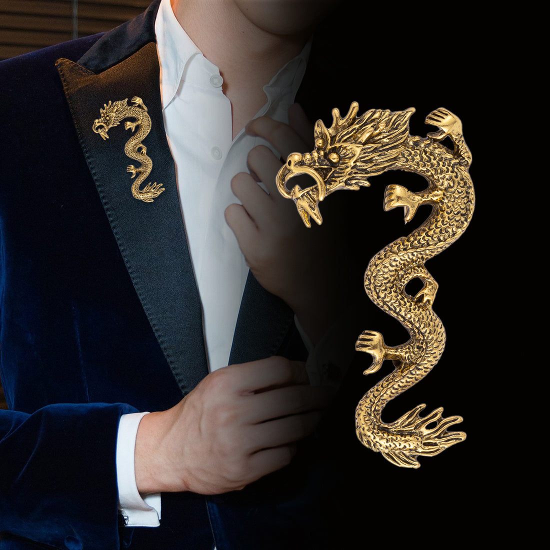 Chinese Style Zodiac Dragon Totem Retro Gold Silver Brooch 3pcs - Lots of Buttons