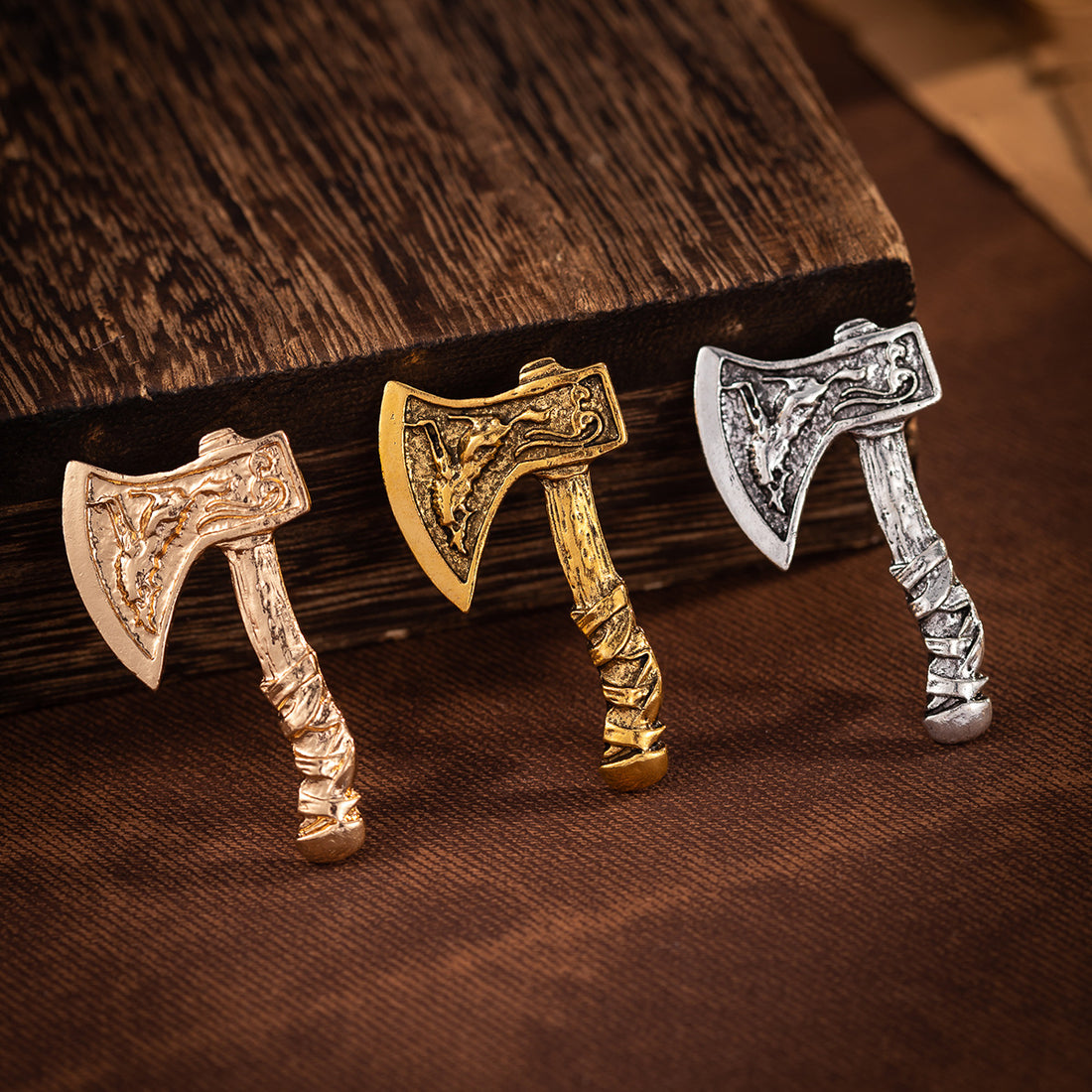 Retro Alloy Corsage Pin, Creative Battle Axe Brooch 3 Color Pack - Lots of Buttons