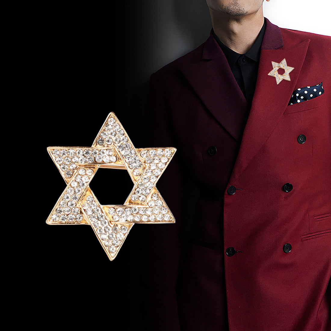 Six-Pointed Star Brooch - Men's Suit Lapel Pin and Corsage 3PCS - Lots of Buttons