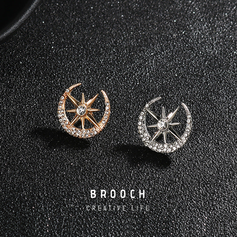 1.8CM Gold Silver Diamond Moon Eight-Pointed Star Suit Brooch 6pcs - Lots of Buttons
