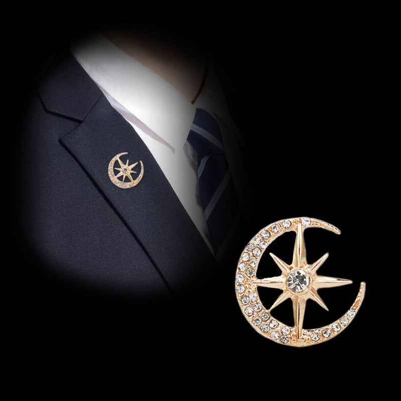 1.8CM Gold Silver Diamond Moon Eight-Pointed Star Suit Brooch 6pcs - Lots of Buttons