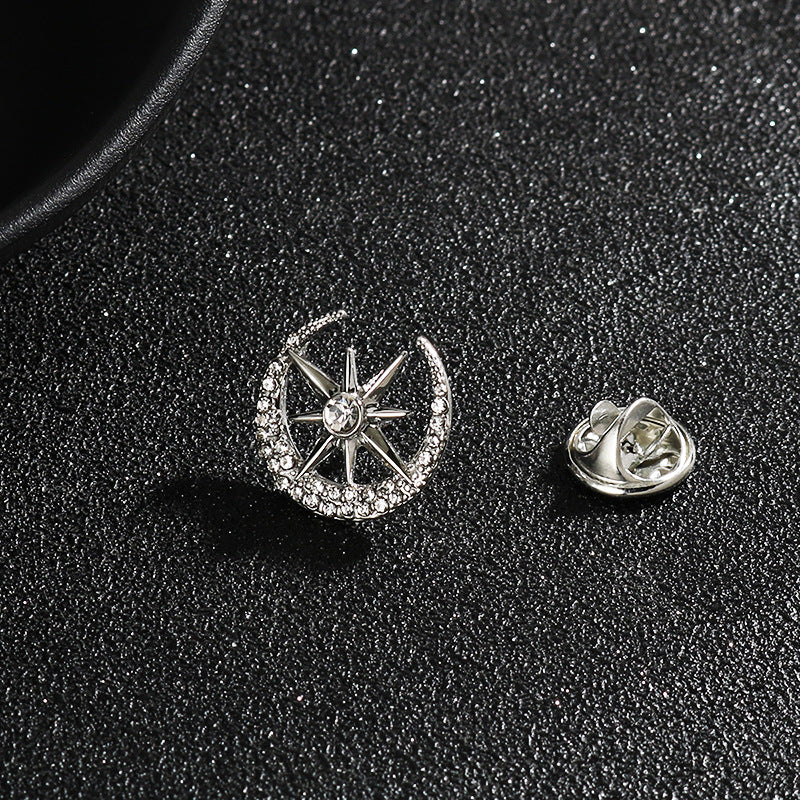 1.8CM Gold Silver Diamond Moon Eight-Pointed Star Suit Brooch 6pcs - Lots of Buttons