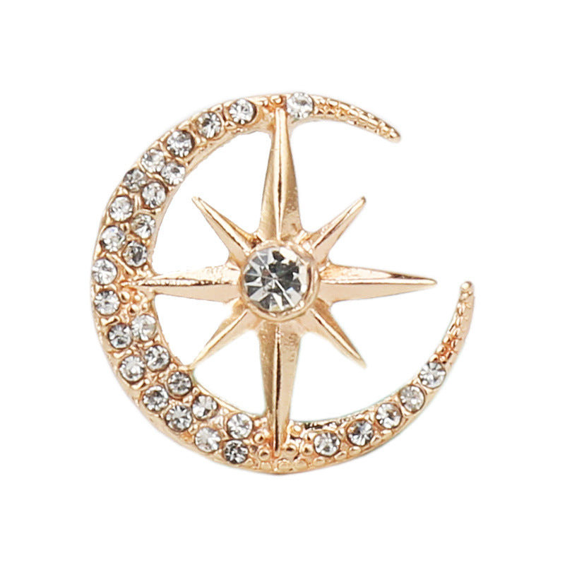 1.8CM Gold Silver Diamond Moon Eight-Pointed Star Suit Brooch 6pcs - Lots of Buttons