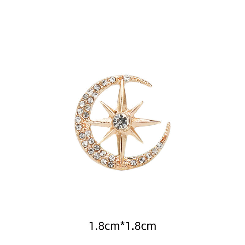 1.8CM Gold Silver Diamond Moon Eight-Pointed Star Suit Brooch 6pcs - Lots of Buttons