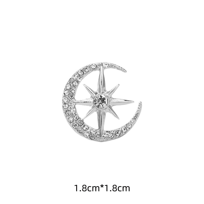 1.8CM Gold Silver Diamond Moon Eight-Pointed Star Suit Brooch 6pcs - Lots of Buttons