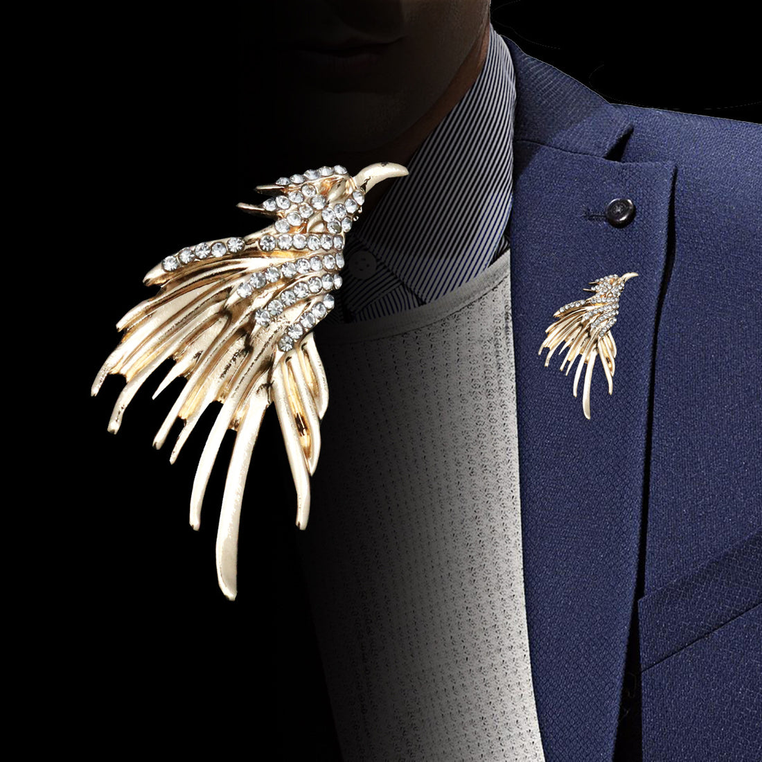 Gold and Silver Eagle Metal Brooch Badge for Men 4pcs - Lots of Buttons