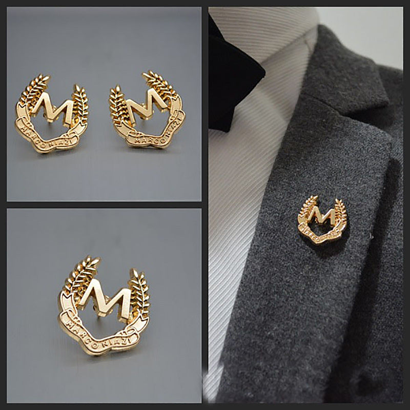 “M” Letter and Wheat Ear Simple Metal Brooch 6pcs - Lots of Buttons
