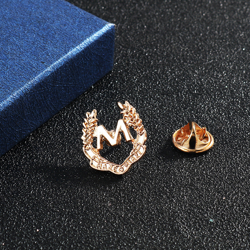 “M” Letter and Wheat Ear Simple Metal Brooch 6pcs - Lots of Buttons
