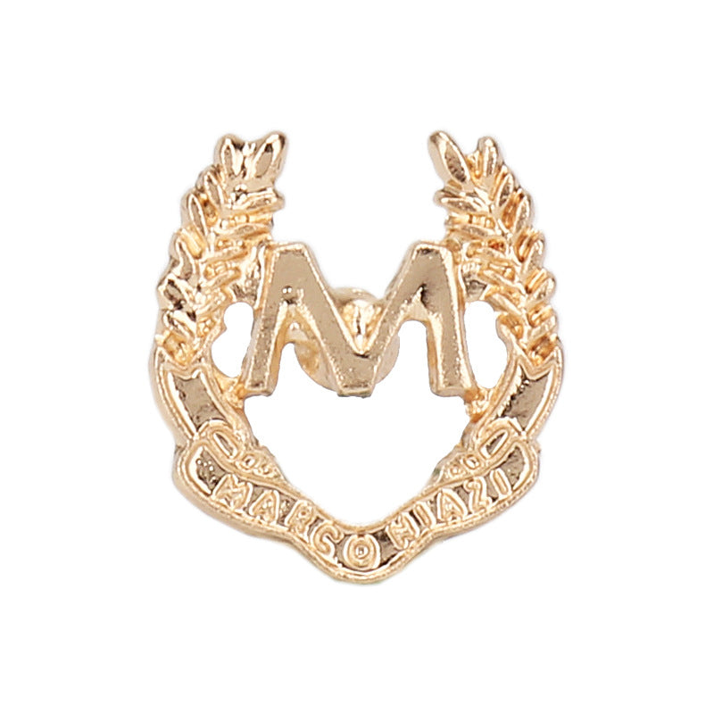 “M” Letter and Wheat Ear Simple Metal Brooch 6pcs - Lots of Buttons