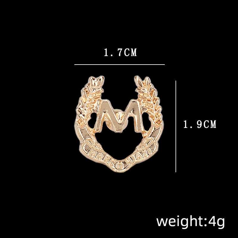 “M” Letter and Wheat Ear Simple Metal Brooch 6pcs - Lots of Buttons