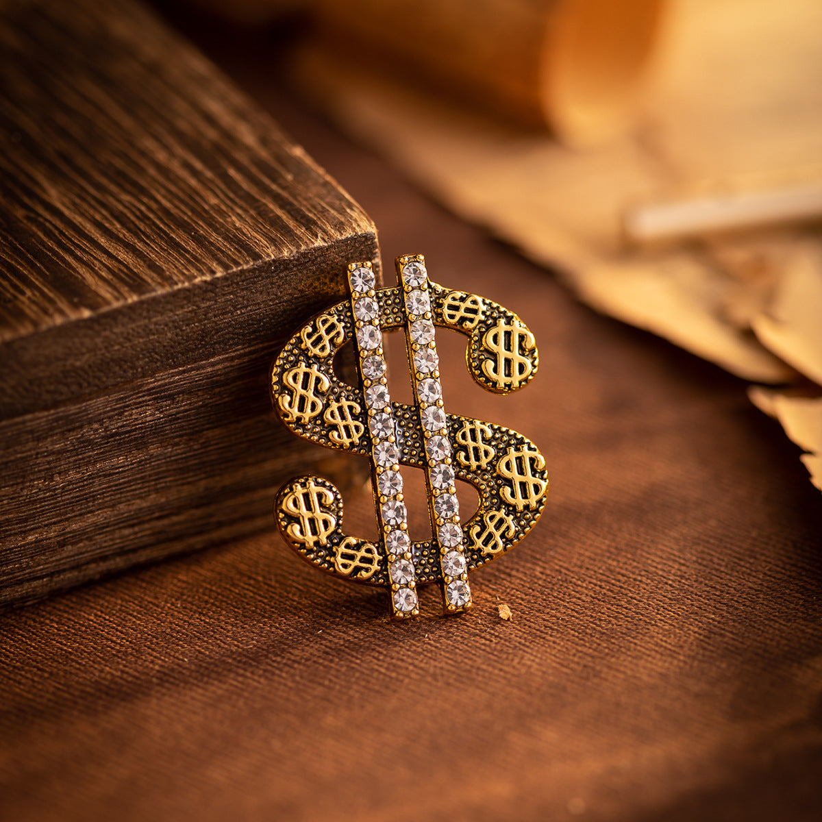 "Get Rich" Dollar Brooch - Gold and Silver 2-Piece Set - Lots of Buttons
