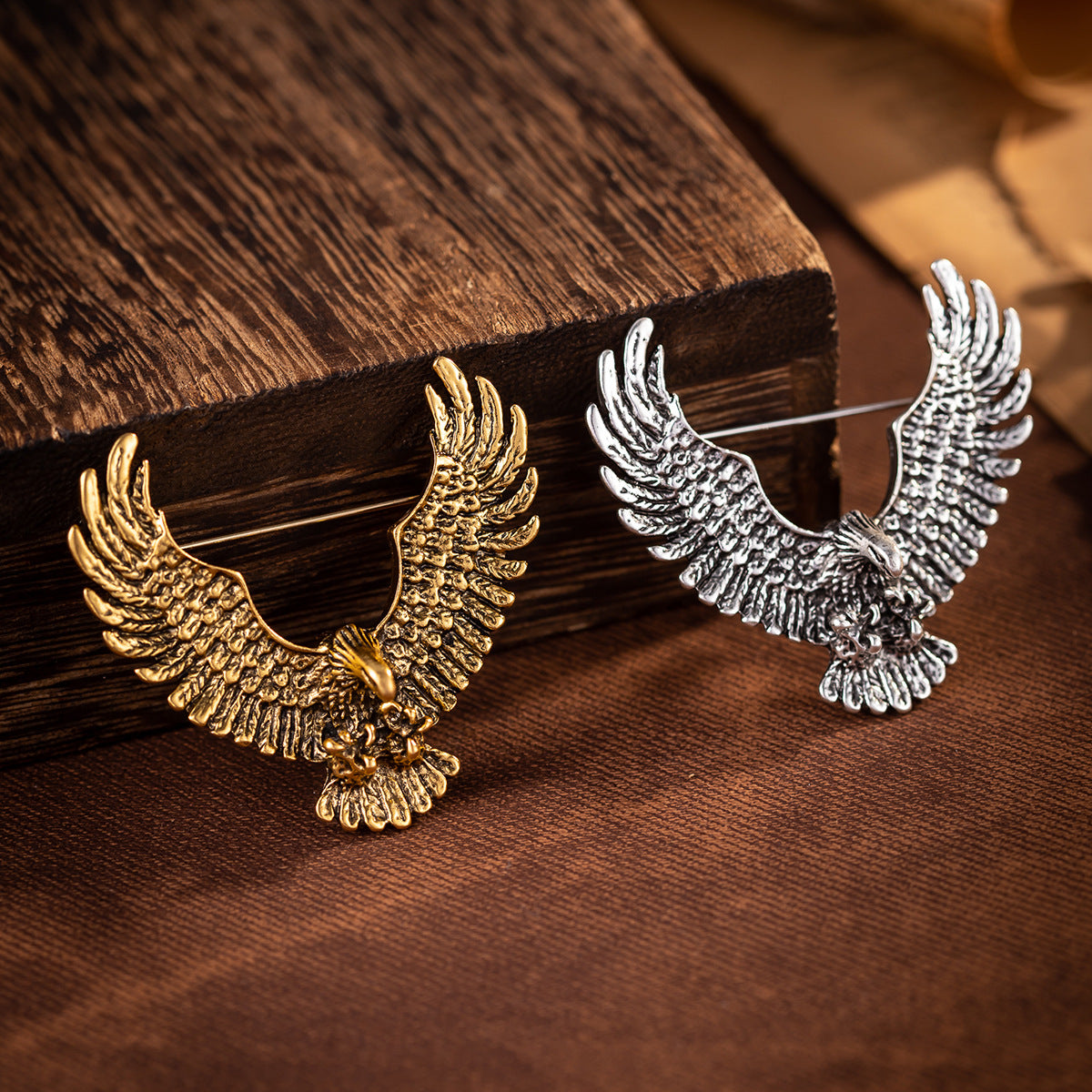 Vintage Gold Silver Retro Eagle Spread Wings Badge Brooch 3pcs - Lots of Buttons