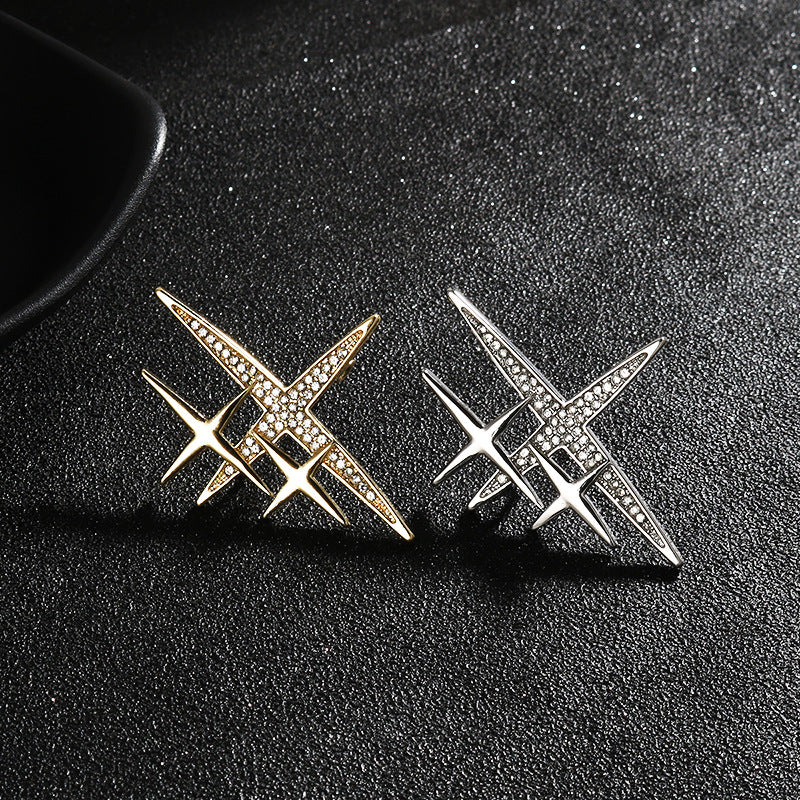 Gold Silver Cross-Shaped Starburst Brooch Pin 4pcs - Lots of Buttons