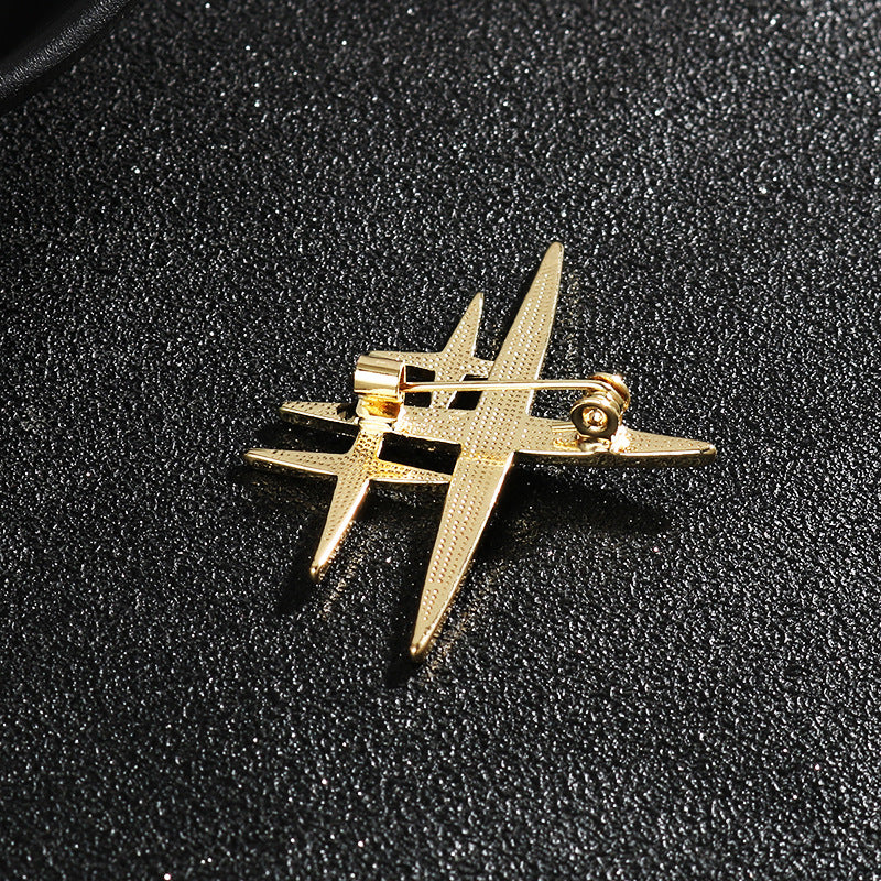 Gold Silver Cross-Shaped Starburst Brooch Pin 4pcs - Lots of Buttons
