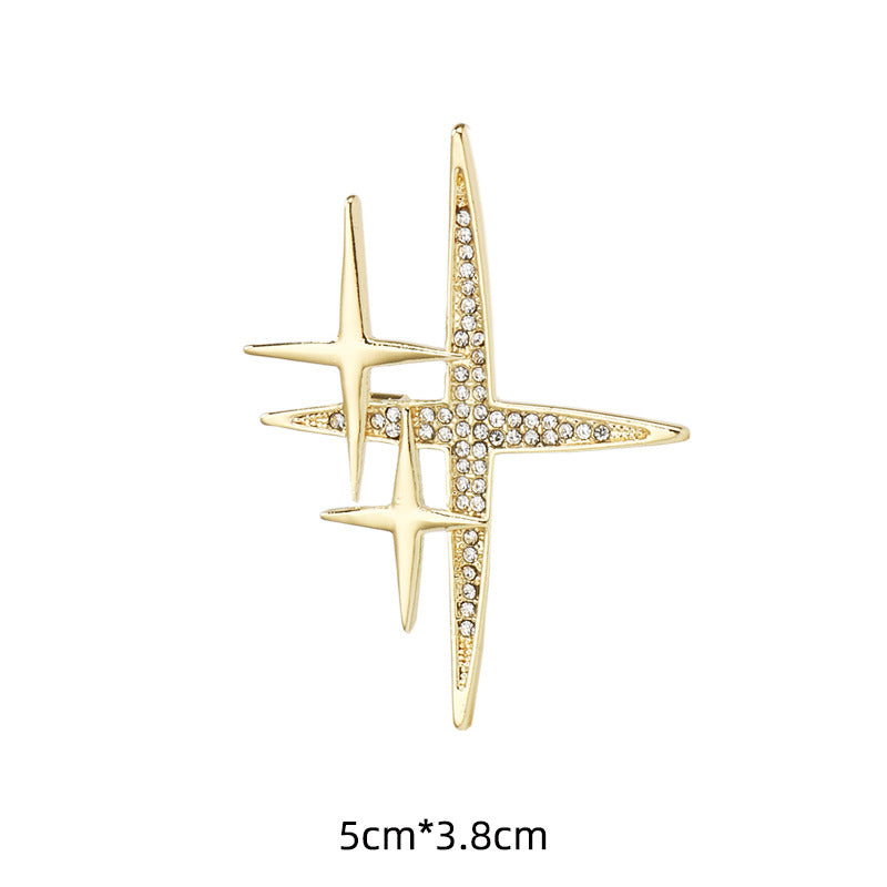 Gold Silver Cross-Shaped Starburst Brooch Pin 4pcs - Lots of Buttons