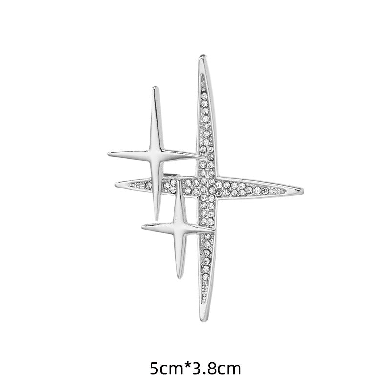 Gold Silver Cross-Shaped Starburst Brooch Pin 4pcs - Lots of Buttons