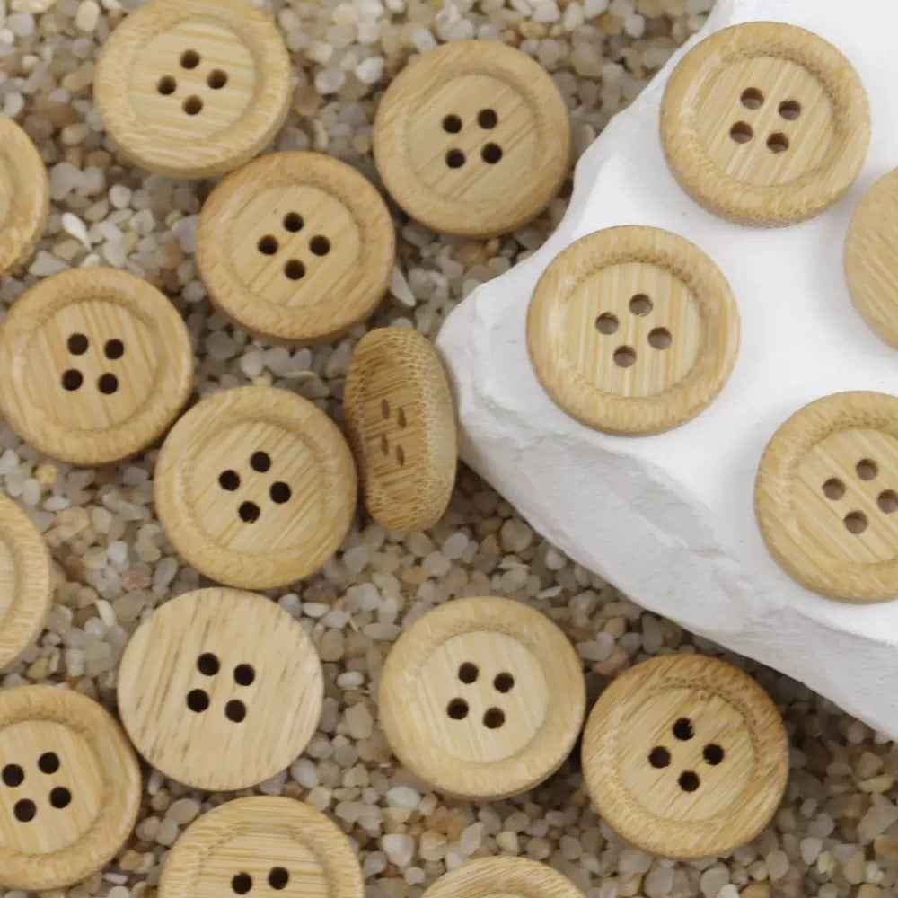 11.5-20mm Round 4 Hole Natural Bamboo Buttons for Children's Handicrafts 30pcs - Lots of Buttons