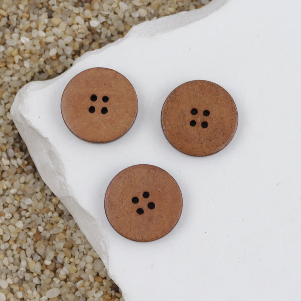 Botones de madera vintage lacados en negro de 20 mm con 4 agujeros, 30 piezas