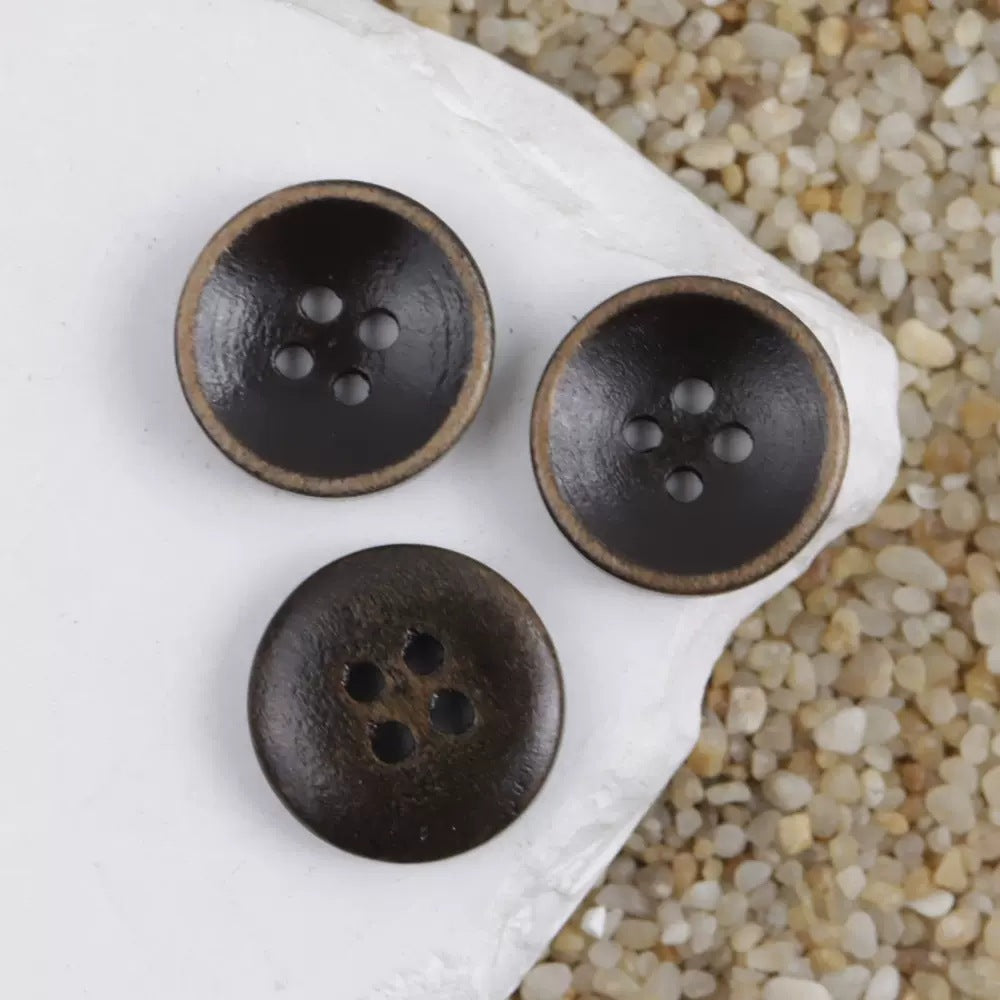 Botones de madera en forma de tazón con borde quemado vintage de 12.5/15mm para blusas de algodón y lino 100pcs