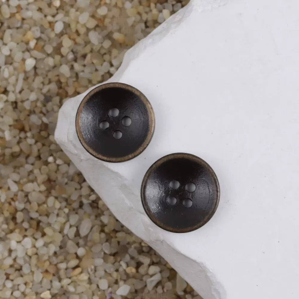 Botones de madera en forma de tazón con borde quemado vintage de 12.5/15mm para blusas de algodón y lino 100pcs