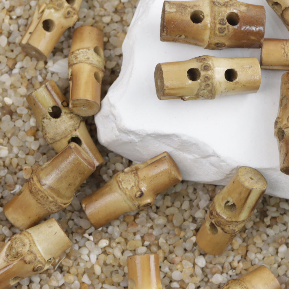 20/25/30mm Bottoni Toggle a Nodo Naturale in Bambù a Due Fori Stile Cinese Vintage 20pz