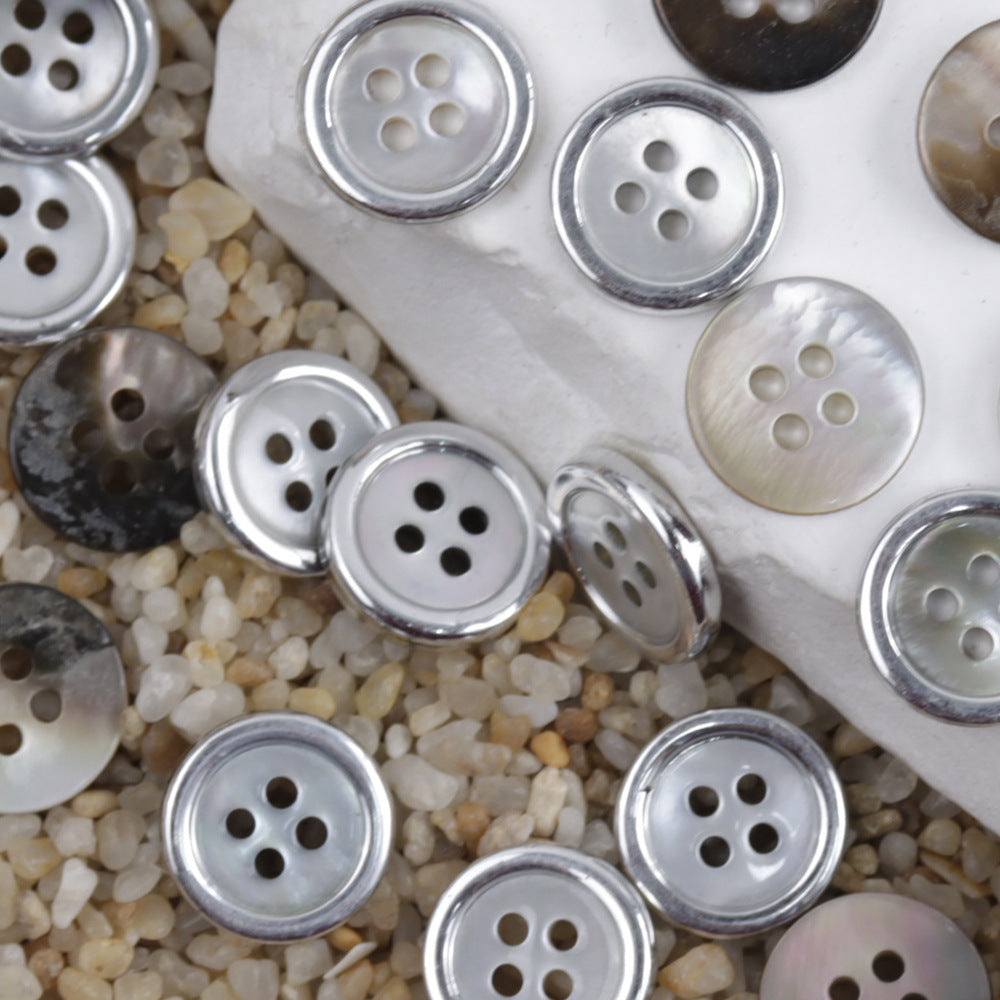 11.5mm Round 4 Hole Gold Silver Rim Metal Shell Buttons for Shirts 12pcs