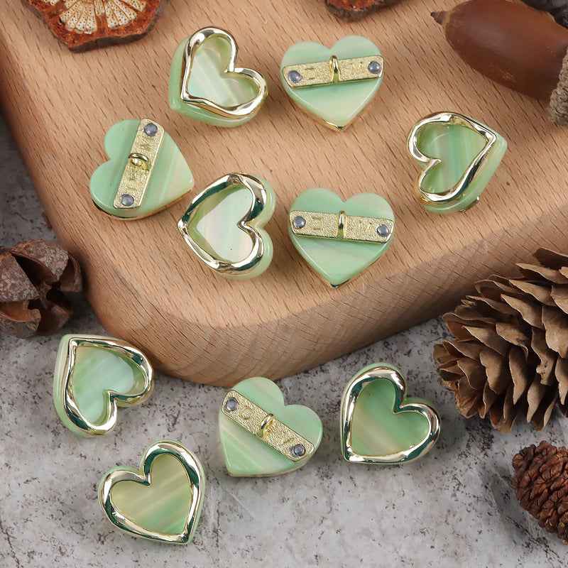 Heart Shaped Resin Metal Shank Buttons for Women's Blouses Jackets 10pcs - Lots of Buttons