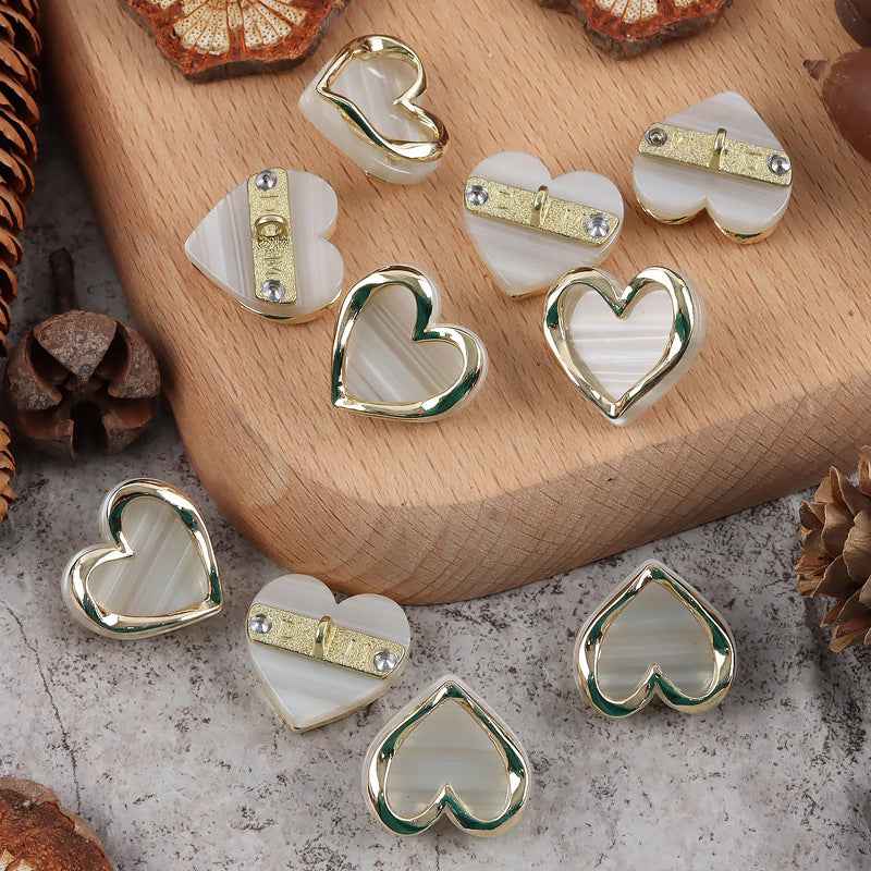 Heart Shaped Resin Metal Shank Buttons for Women's Blouses Jackets 10pcs - Lots of Buttons