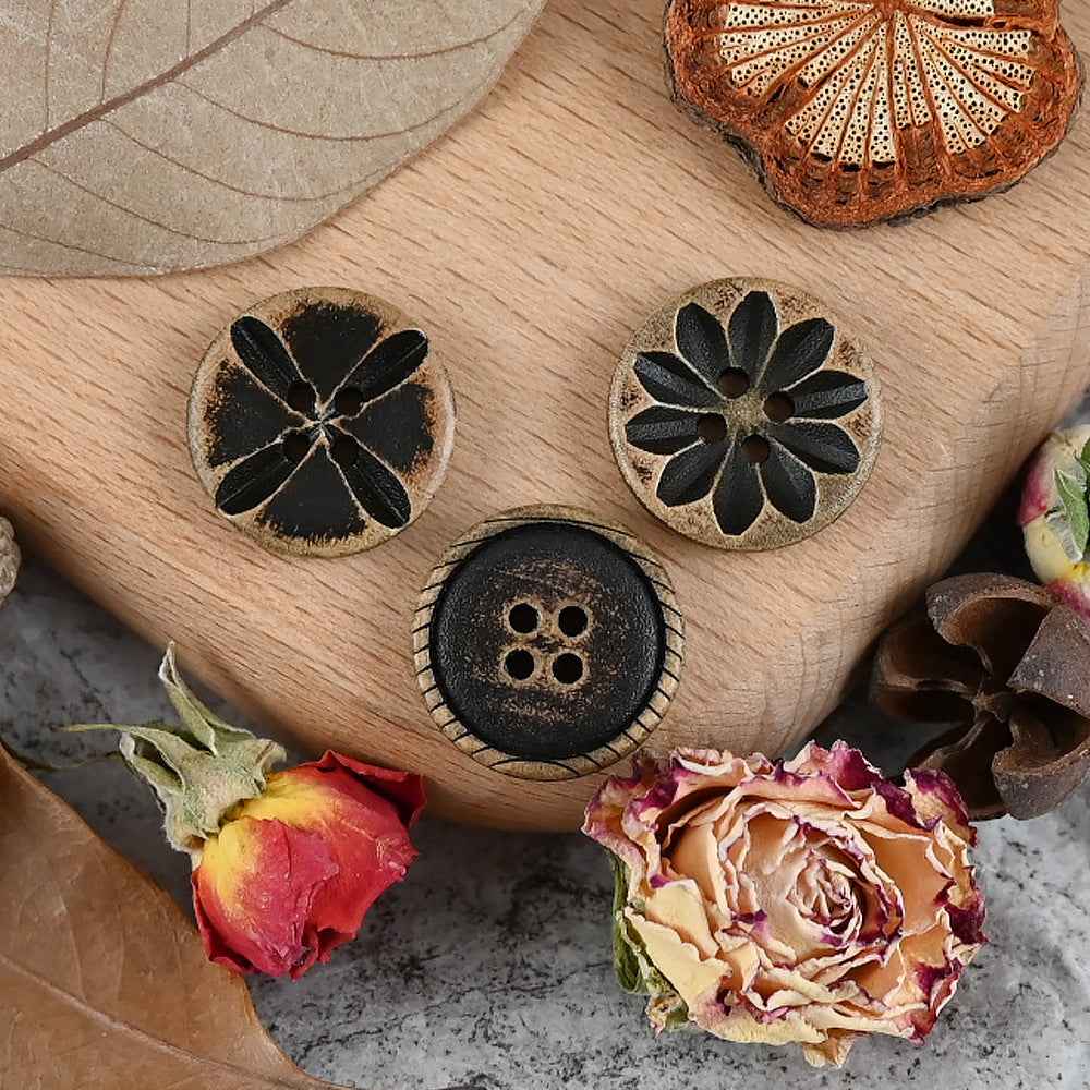 11-20mm Vintage Distressed Laser Engraved Wood Buttons for Children's Clothing 50pcs - Lots of Buttons
