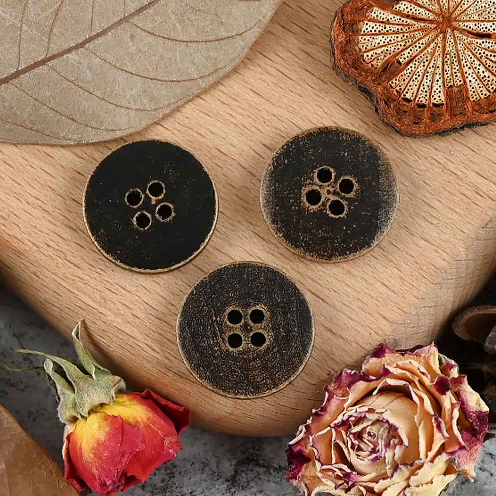 11-20mm Vintage Distressed Laser Engraved Wood Buttons for Children's Clothing 50pcs - Lots of Buttons
