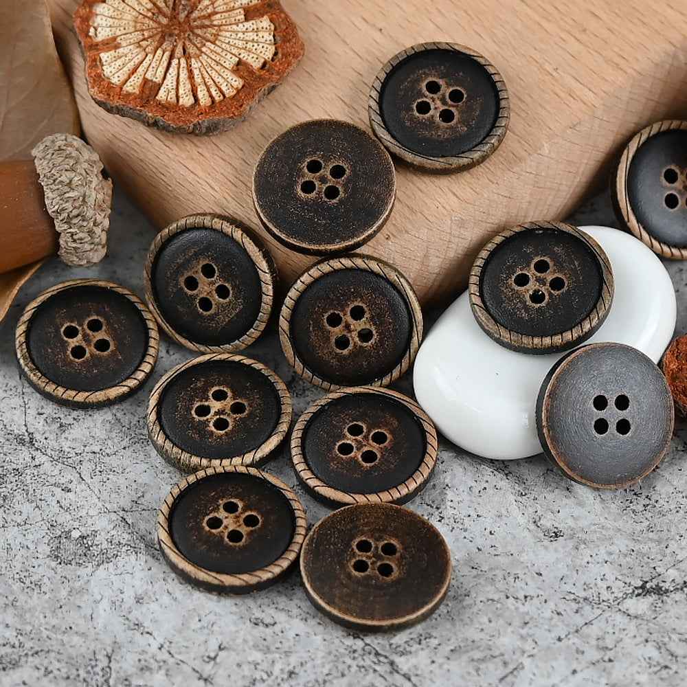 11-20mm Vintage Distressed Laser Engraved Wood Buttons for Children's Clothing 50pcs - Lots of Buttons