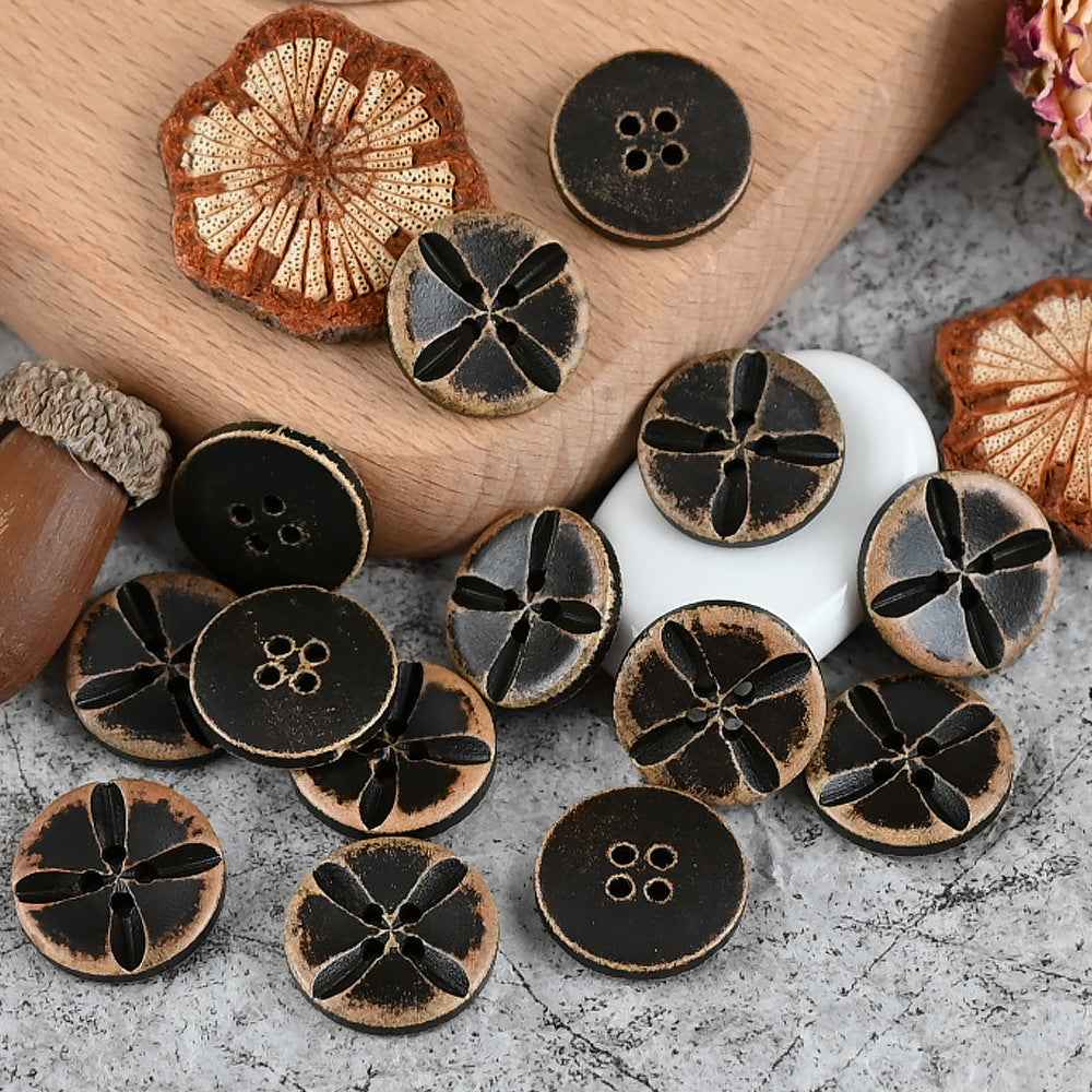 11-20mm Vintage Distressed Laser Engraved Wood Buttons for Children's Clothing 50pcs - Lots of Buttons