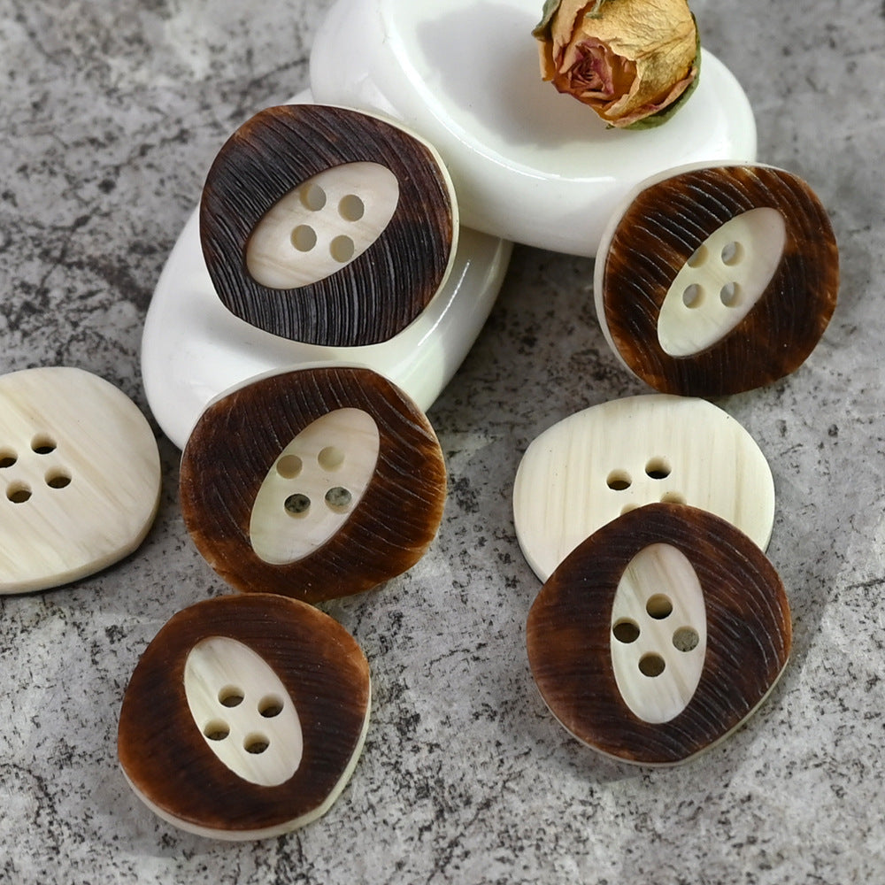 18-28mm Imitation Wood Grain Vintage Resin Knappar för Ulltröjor 20st