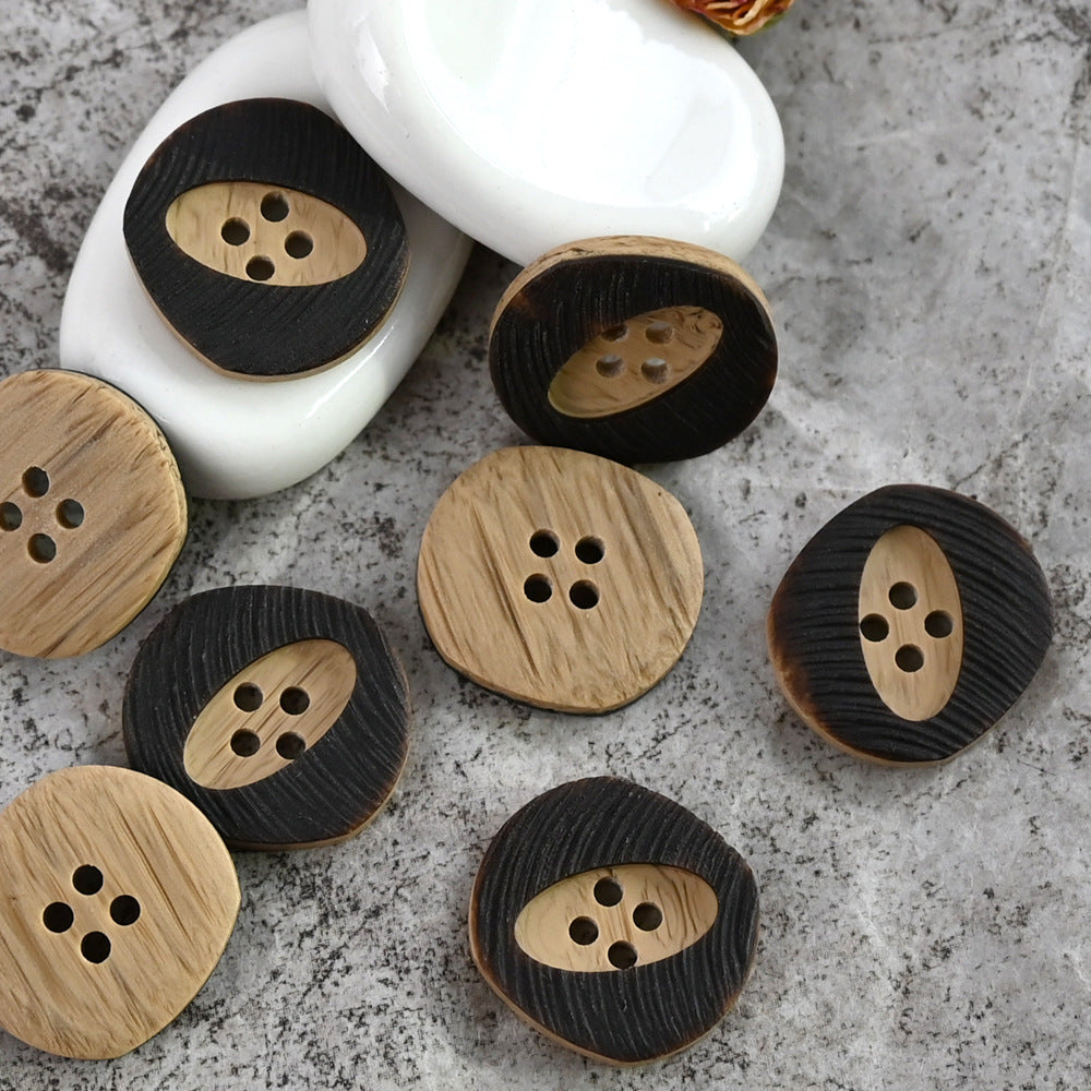 18-28mm Imitation Wood Grain Vintage Resin Knappar för Ulltröjor 20st