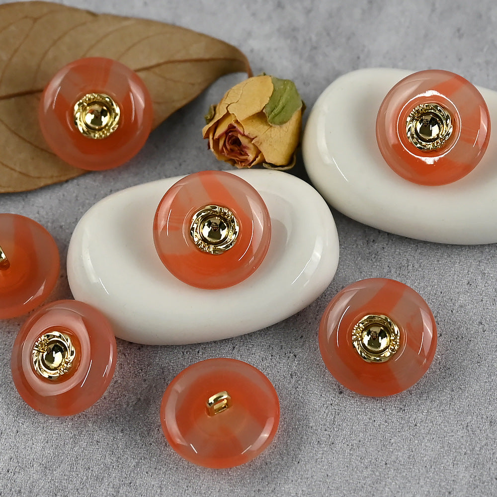 Chinese Amber Brown Metal and Resin Combination Buttons with Shanks 30PCS
