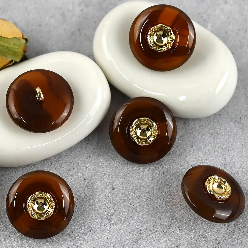 Chinese Amber Brown Metal and Resin Combination Buttons with Shanks 30PCS