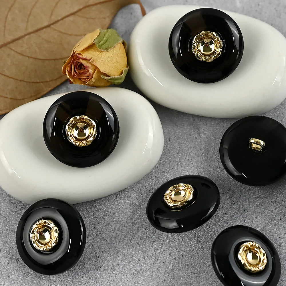Chinese Amber Brown Metal and Resin Combination Buttons with Shanks 30PCS
