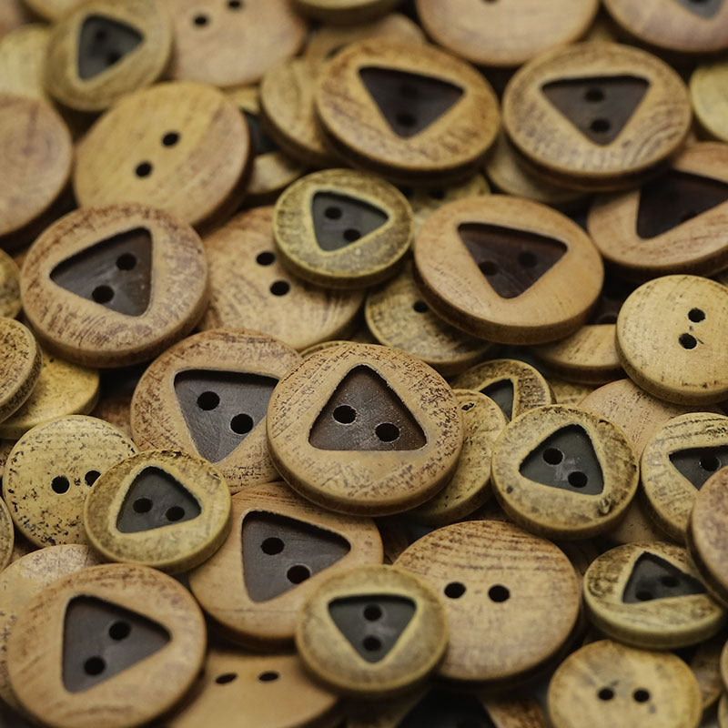Bottoni in Legno Naturale con Motivi Floreali Ovali e Triangolari, Confezione da 30