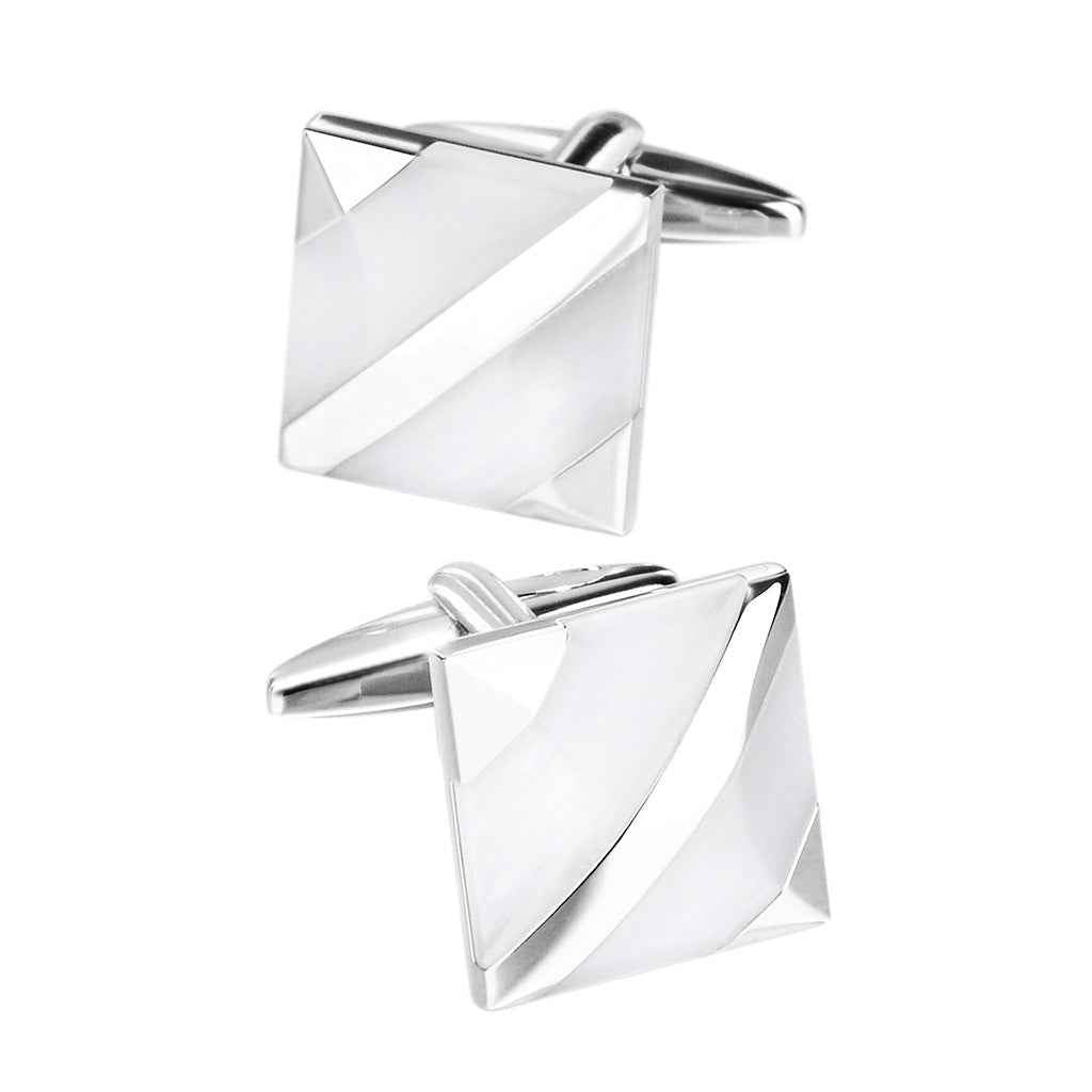 Unique Men's White Slash Double-Row Cat's Eye Cufflinks