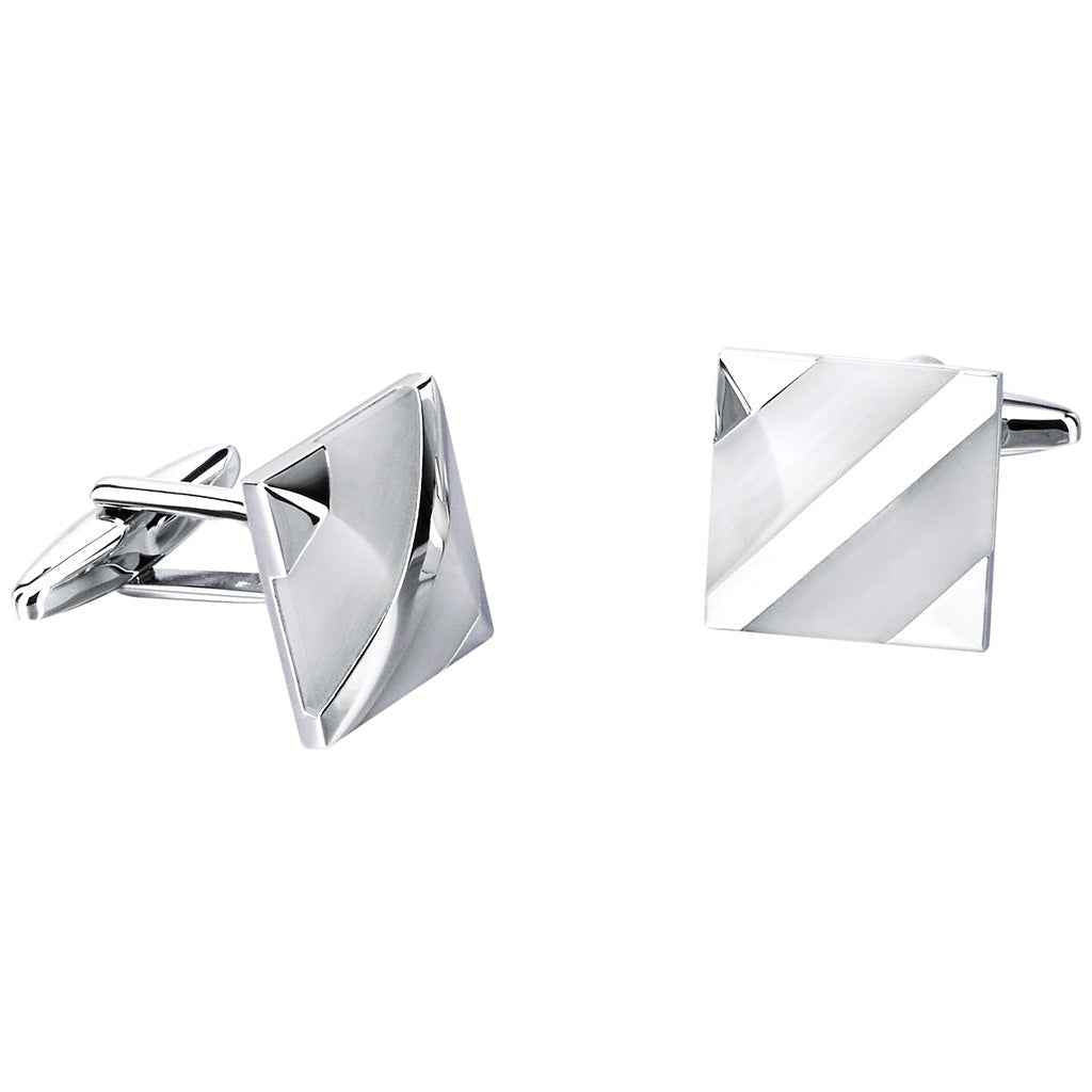 Unique Men's White Slash Double-Row Cat's Eye Cufflinks
