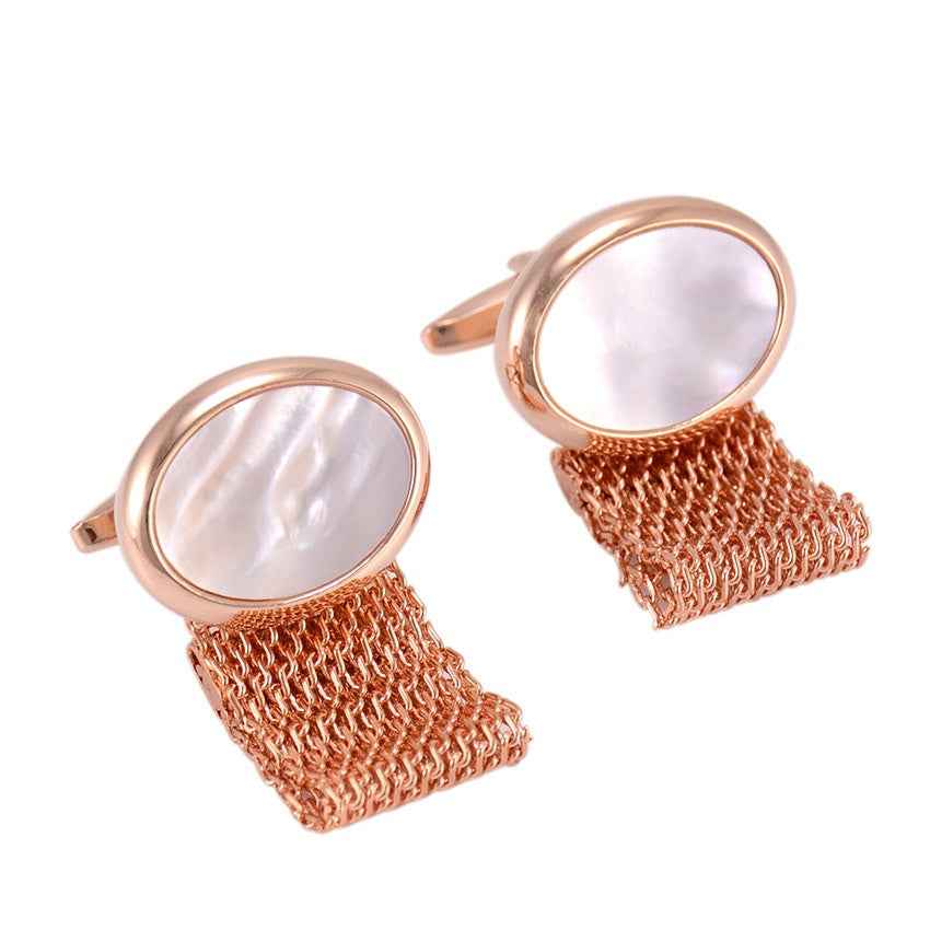 Rose Gold Chain-Inlaid Cufflinks with White Mother-of-Pearl