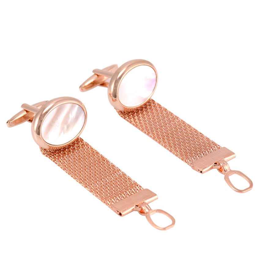 Rose Gold Chain-Inlaid Cufflinks with White Mother-of-Pearl