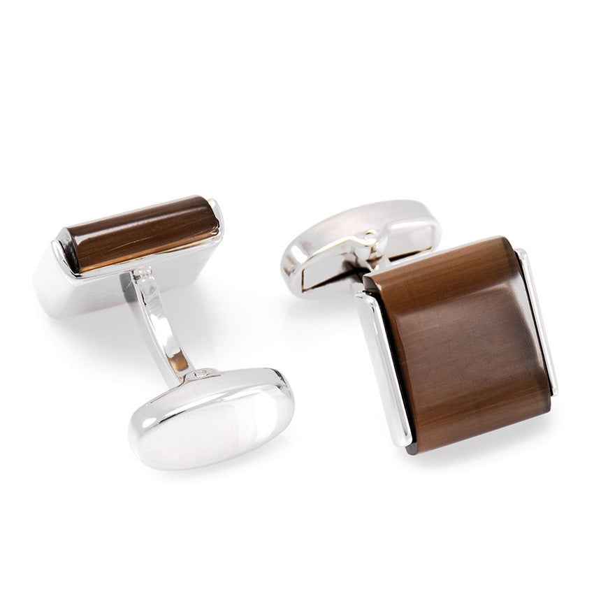 Square Brown Cat's Eye Cufflinks