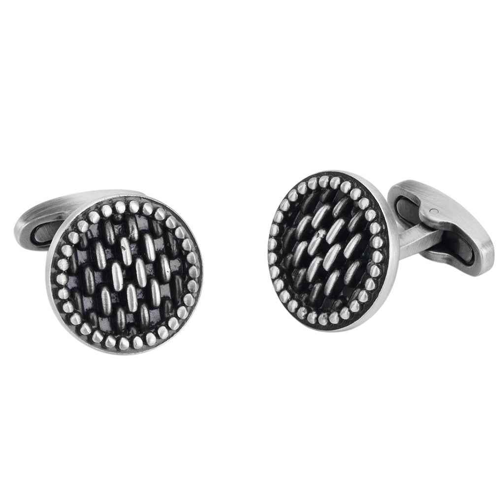 18mm Round Vintage Cufflinks – Antique Silver for Men